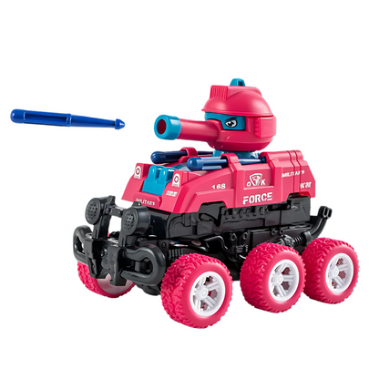 Close-up of a blue transforming tank car toy, highlighting intricate details, suitable for children.