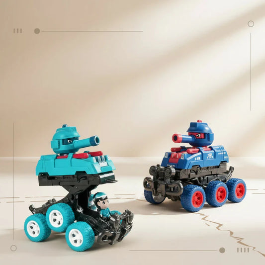 Kids' transforming toy tank with shooting function in action, ready for active play