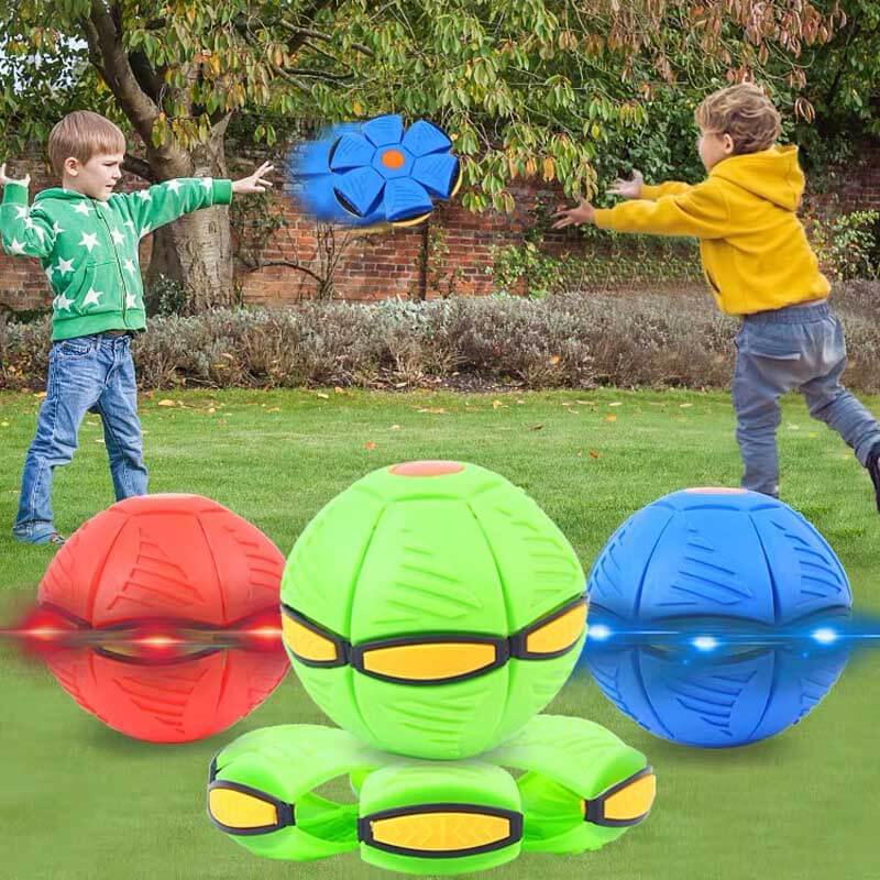 Kids' transforming UFO disc ball toy in disc form ready for outdoor play