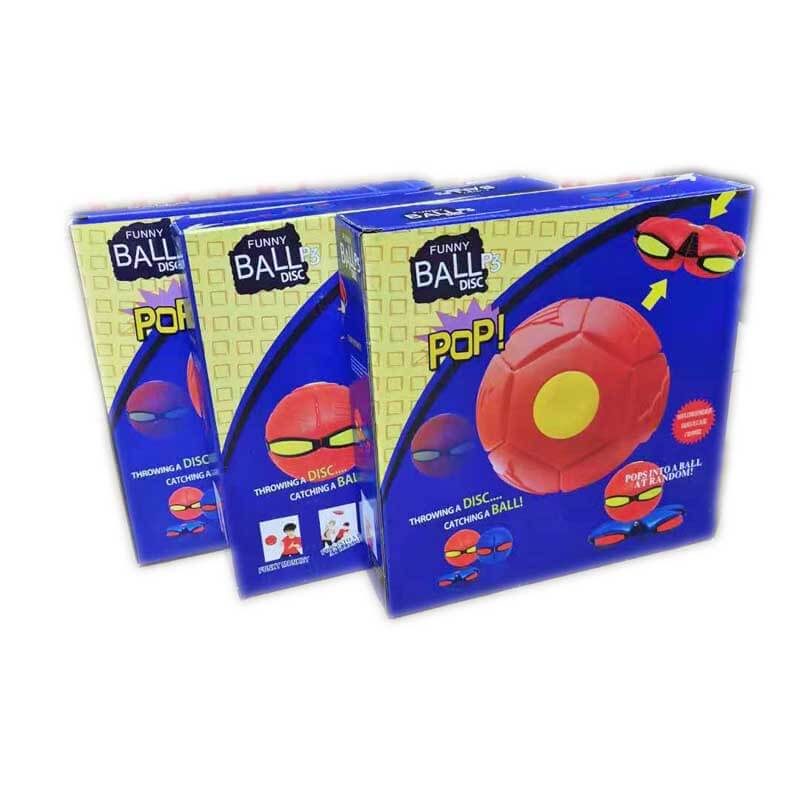 Group of kids laughing while playing with a colorful array of transforming UFO disc ball toys