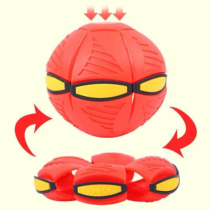 Flying disc ball toy in flight, showcasing its unique transforming action for kids