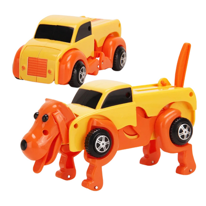 Close-up of a transforming wind-up toy car, half animal half vehicle, engaging kids' toy.