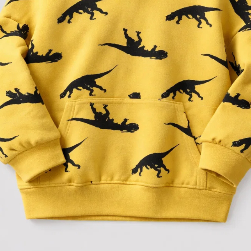 Girls' Triceratops print kids hoodie, soft cotton blend, comfortable and stylish winter clothing.