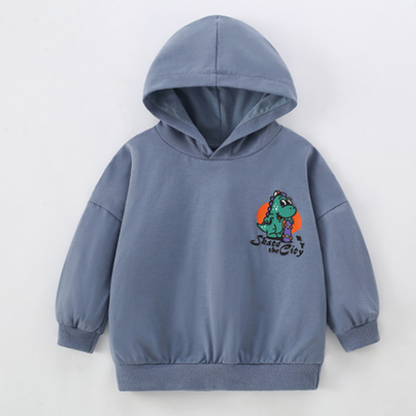 Back view of a Kids' Triceratops Print Warm Breathable Hoodie, showing the soft fabric.