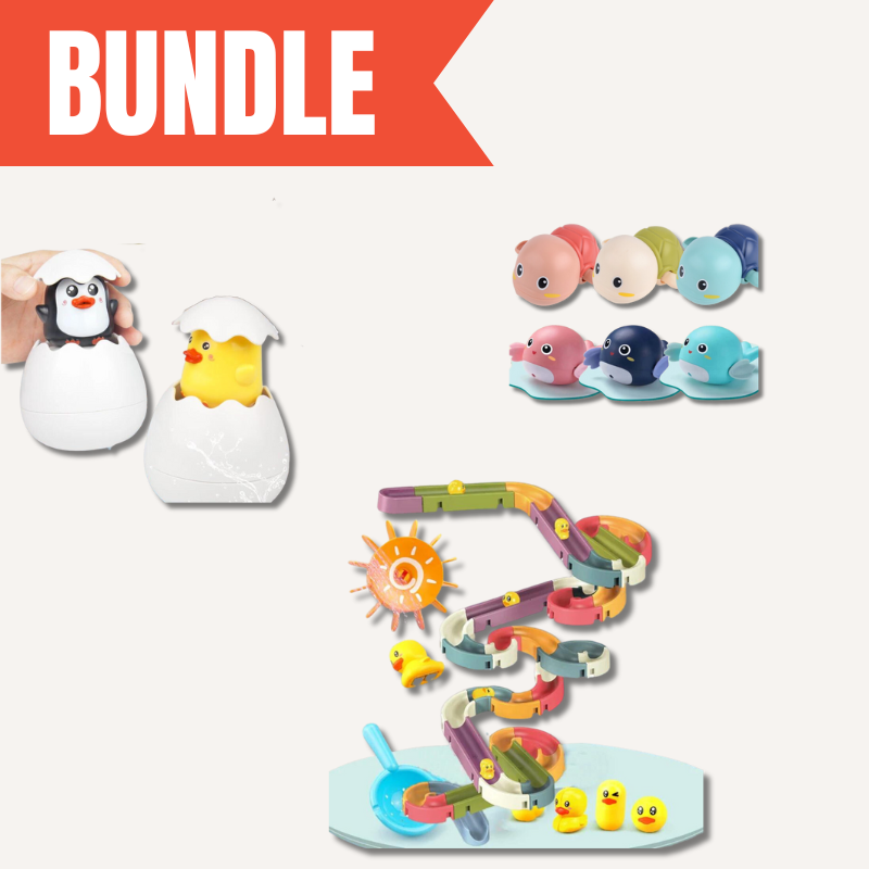 Kids' Ultimate Fun Bath Time Adventure Set with colorful floating toys and pouring cups, perfect for toddlers.