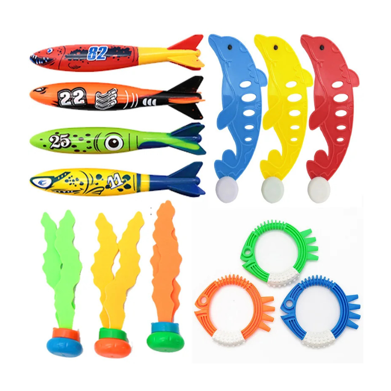 Assorted diving toys for kids' swim training: gems, coins, and pirate-themed treasures for pool games