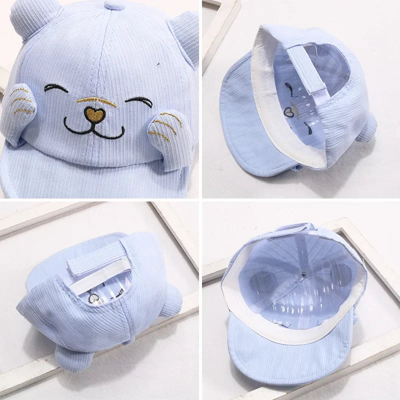 Unisex Kids Cotton Baseball Cap in white, side view showing adjustable strap