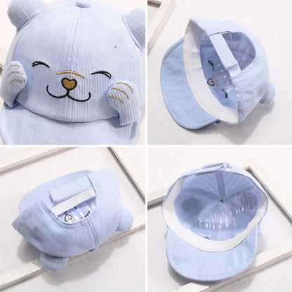 Unisex Kids Cotton Baseball Cap in white, side view showing adjustable strap
