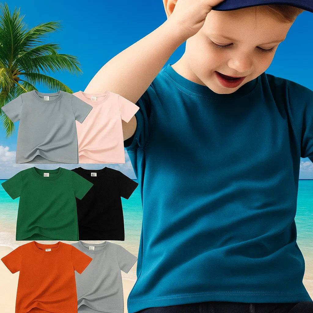 Kids' unisex cotton blend short sleeve t-shirt in white, soft fabric for summer wear