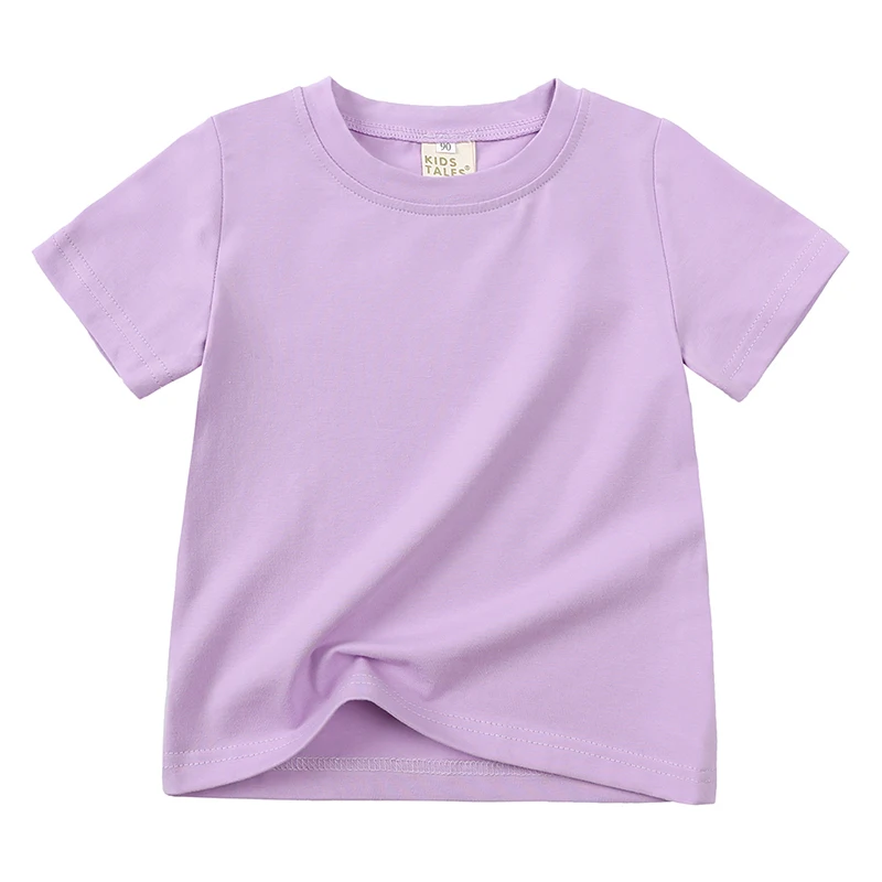 Back view of a kids' short sleeve cotton t-shirt, plain and comfortable children's wear