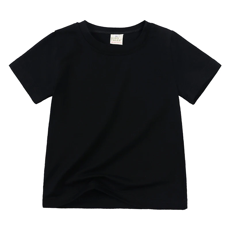 Kids' short sleeve cotton blend t-shirt in a stack, showing thickness and softness