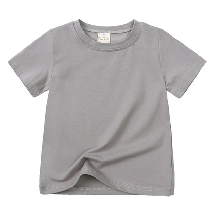 Close-up of kids' unisex short sleeve t-shirt fabric, showing soft cotton texture