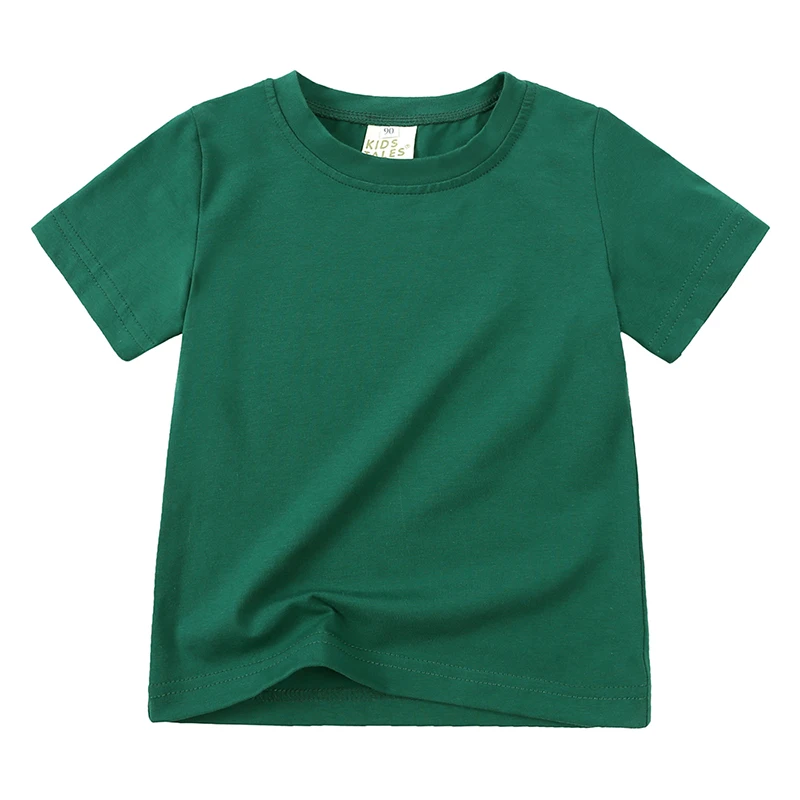 Detail of round neck on kids' unisex short sleeve cotton t-shirt, comfortable design