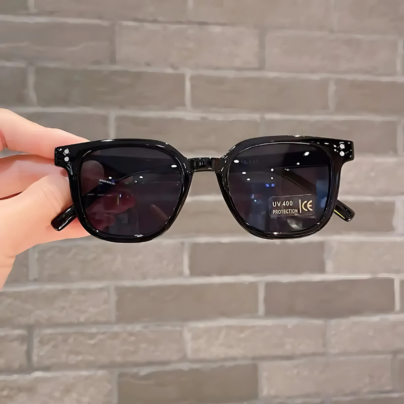 Children's vintage square UV400 sunglasses with a vibrant blue frame, offering excellent sun protection