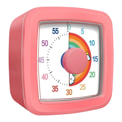 Close-up of a visual timer's red disc diminishing, helping kids with time awareness and focus