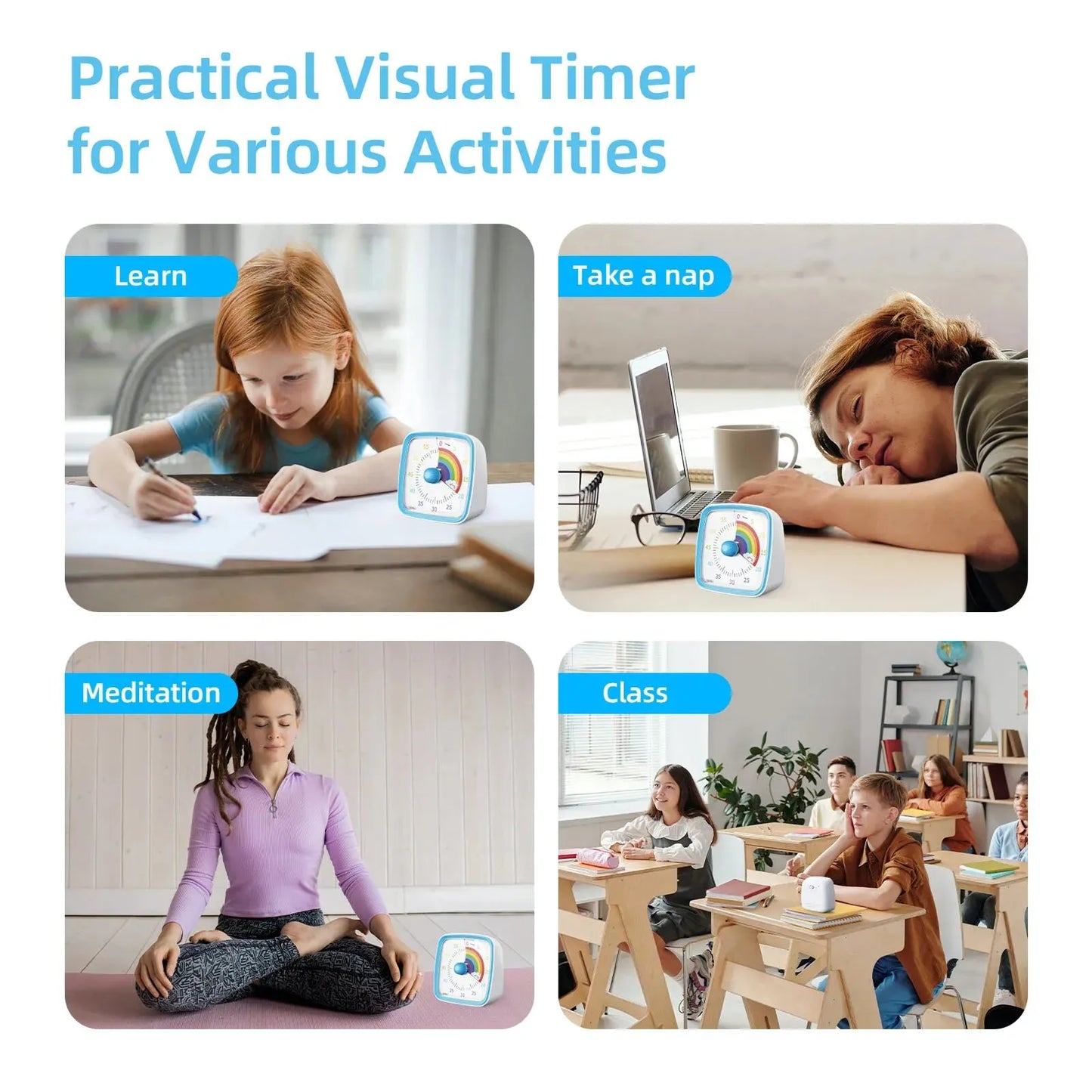 Educational visual timer for kids, a silent tool for study, homework, or classroom activities.