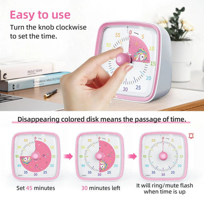 Time management visual timer, a fun and interactive gadget to aid kids' concentration and learning.