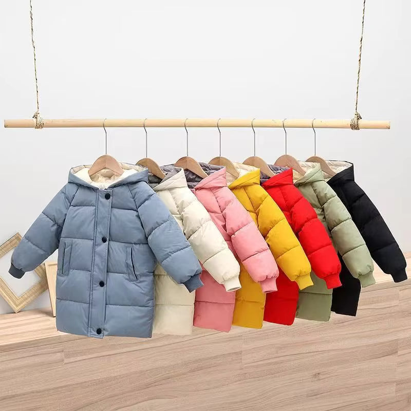 Close-up of quilted pattern on a child's insulated cotton puffer jacket for cold weather