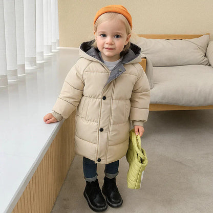 Kids' winter puffer jacket in bright yellow, a cozy insulated cotton coat for children's outerwear