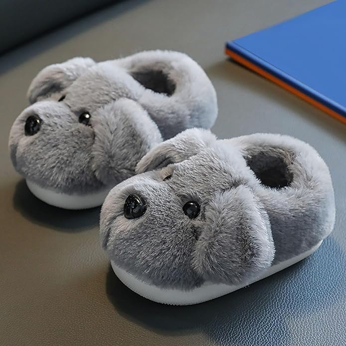Unisex puppy slippers for kids, cute & warm indoor/outdoor footwear for children, toddlers, & babies.