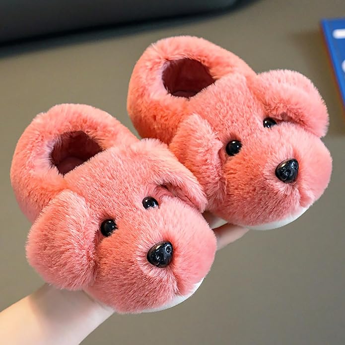 Cute puppy head design kids' slippers, warm non-slip sole, perfect cozy indoor/outdoor footwear.