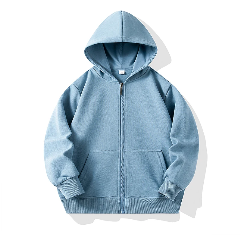 Soft cotton kids' jacket with a zipper, designed for warmth and comfort.