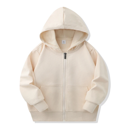 Kids' stylish solid color hoodie, ideal as comfortable outerwear for all seasons.