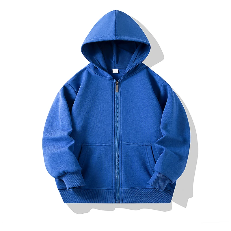 Folded warm zipper hoodie, highlighting its compact and soft cotton design.
