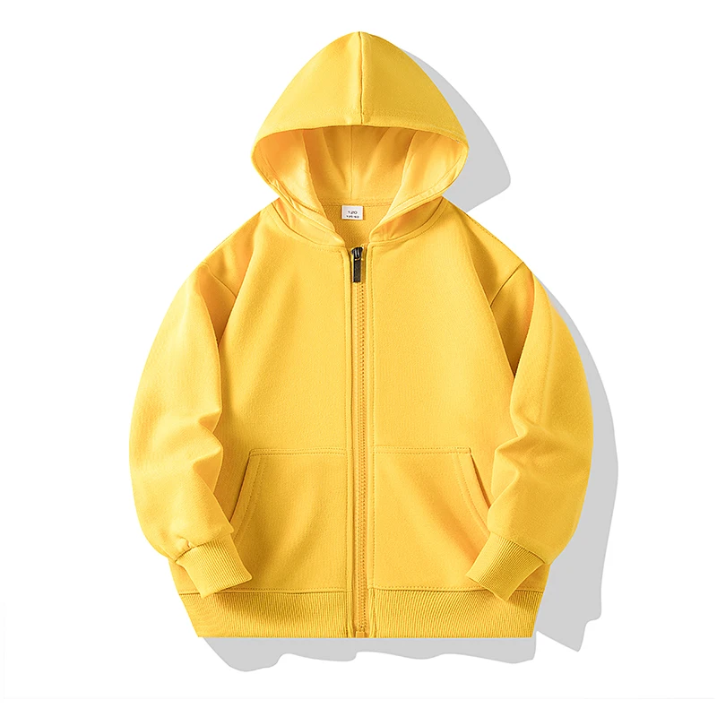 Back view of the children's zipper hoodie, showcasing its comfortable design.