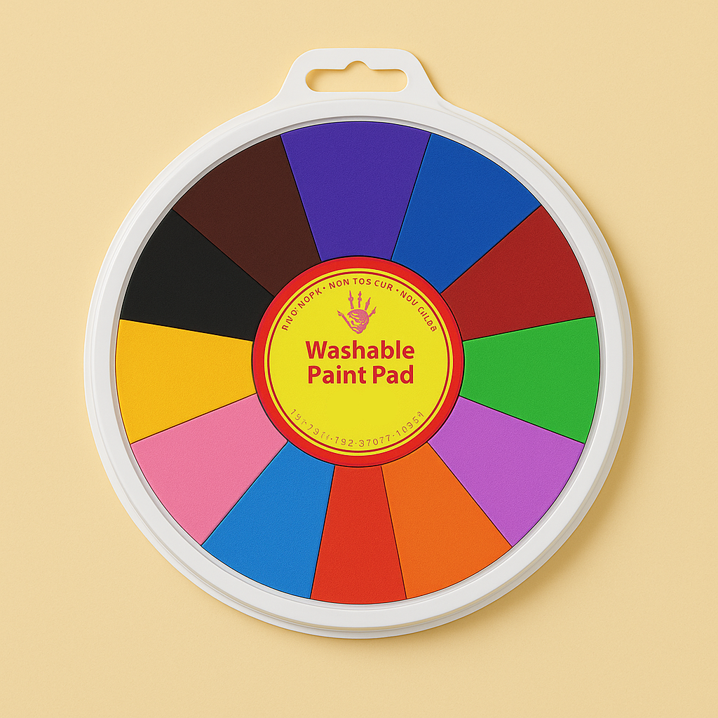 Kids' washable finger paint wheel set with 6 vibrant colors and free 'Rainbow Adventures' book.