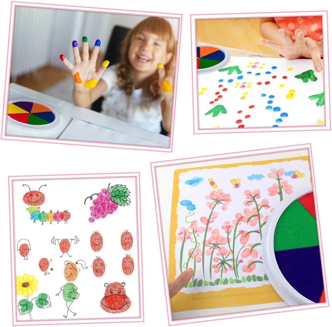 Side view of the kids' finger paint wheel set, emphasizing its compact design and accompanying storybook.