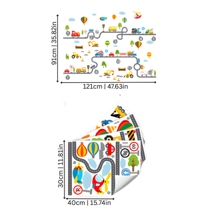Removable children's educational wall decals with colorful watercolor vehicle designs for a nursery.