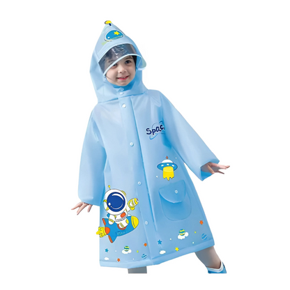 Girls rain coat featuring a playful 3D animal design, perfect for keeping dry in wet weather.