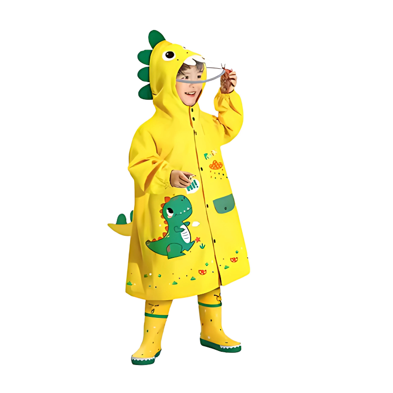 Toddler rain gear: durable waterproof jacket with an adorable 3D animal on the hood.