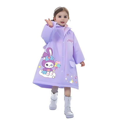 Waterproof jacket for children, featuring a vibrant 3D animal design, excellent for rainy days.