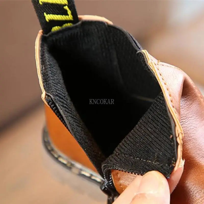 Children's waterproof Chelsea boots, brown, non-slip sole, easy side zipper for winter.