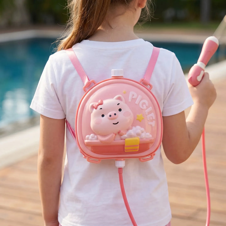 Kids' wearable backpack water blaster, perfect for outdoor summer fun and exciting water play.