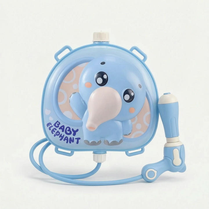 Wearable animal backpack water blaster, keeping kids ready for extended outdoor summer water fun.