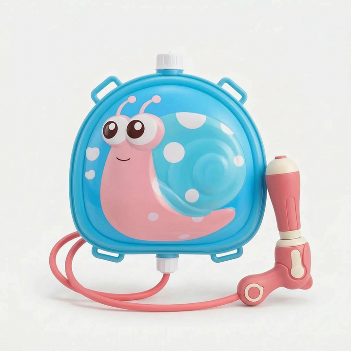 Brightly colored animal-shaped backpack water blaster for kids, a wearable outdoor summer splash toy.