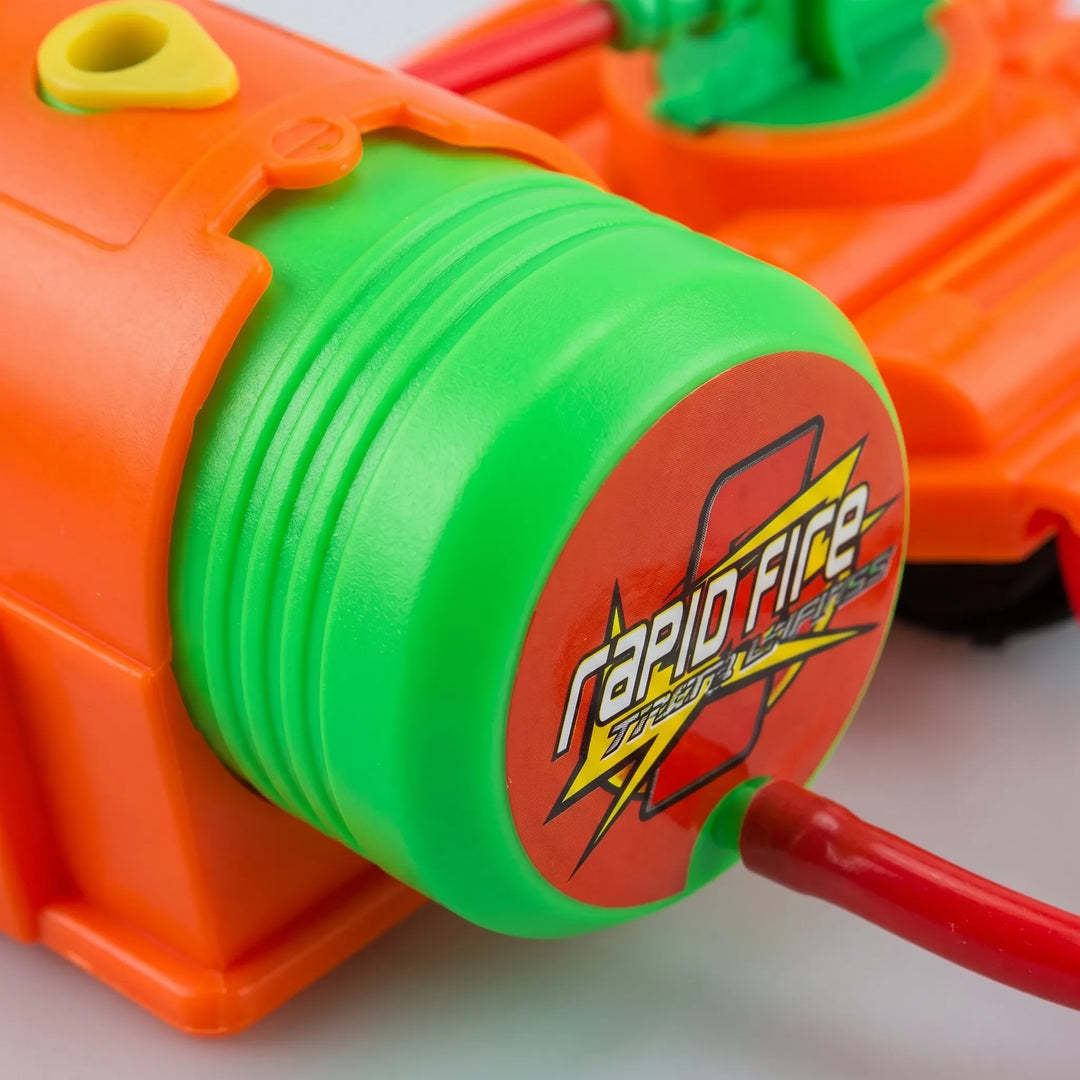 Child wearing a wrist water gun, ready for exciting hands-free pool and beach play.