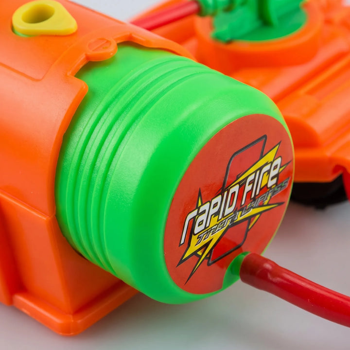 Child wearing a wrist water gun, ready for exciting hands-free pool and beach play.