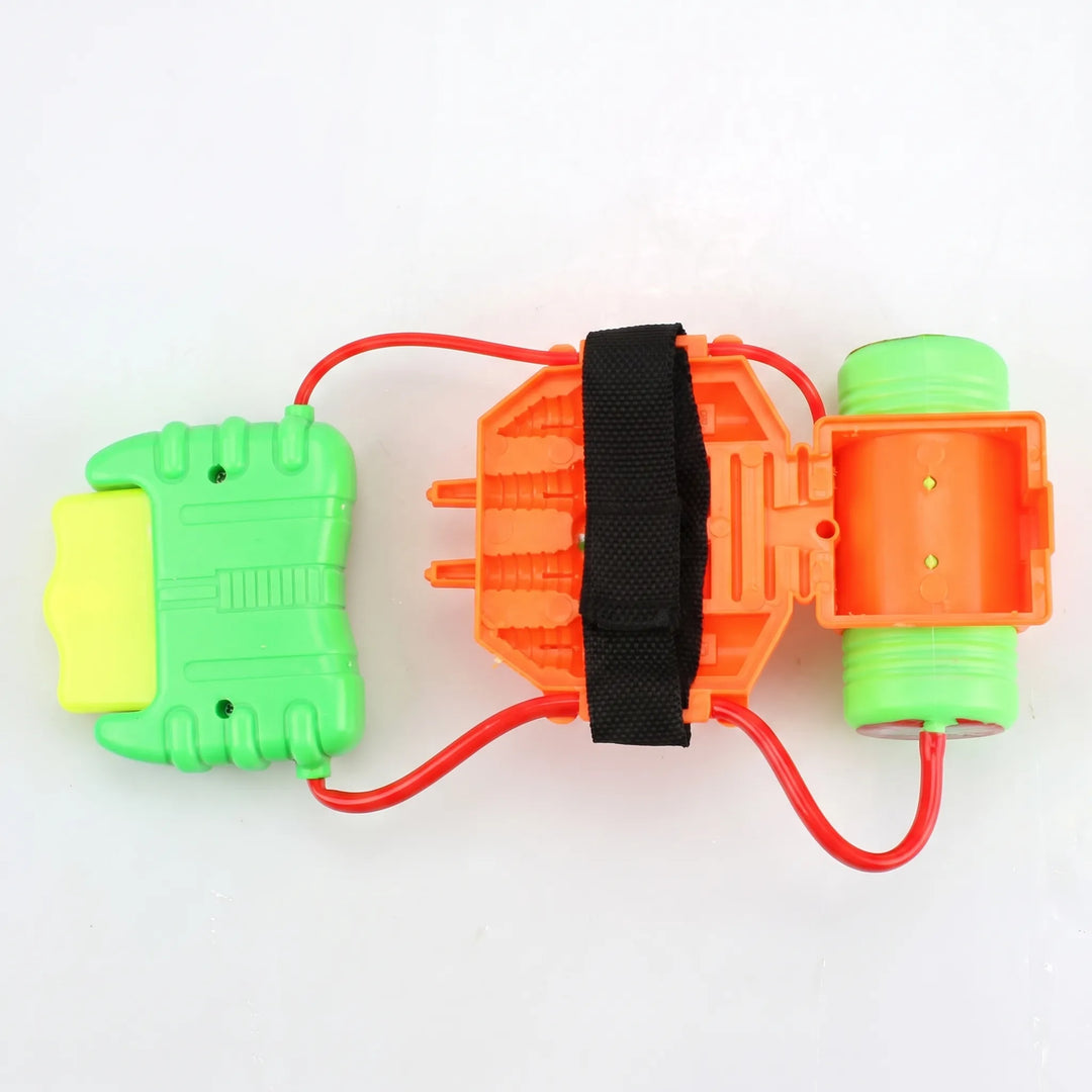 Compact wearable water blaster toy for kids, perfect for hands-free summer water activities.