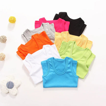 Girls pink cotton sleeveless shirt, comfortable and breathable for daily wear and play.
