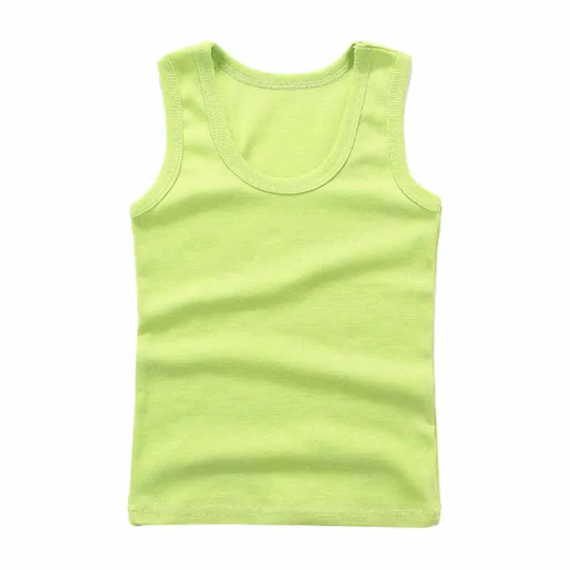 Soft green cotton vest for children, a breathable and durable summer clothing essential.
