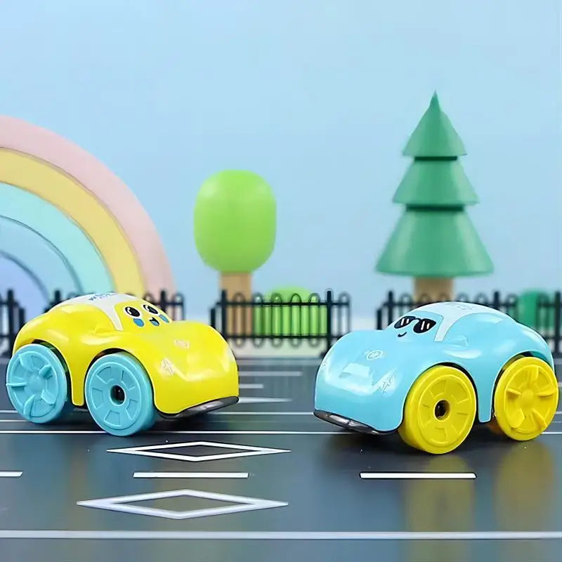 Toddler playing with a red clockwork car bath toy, floating for fun water play