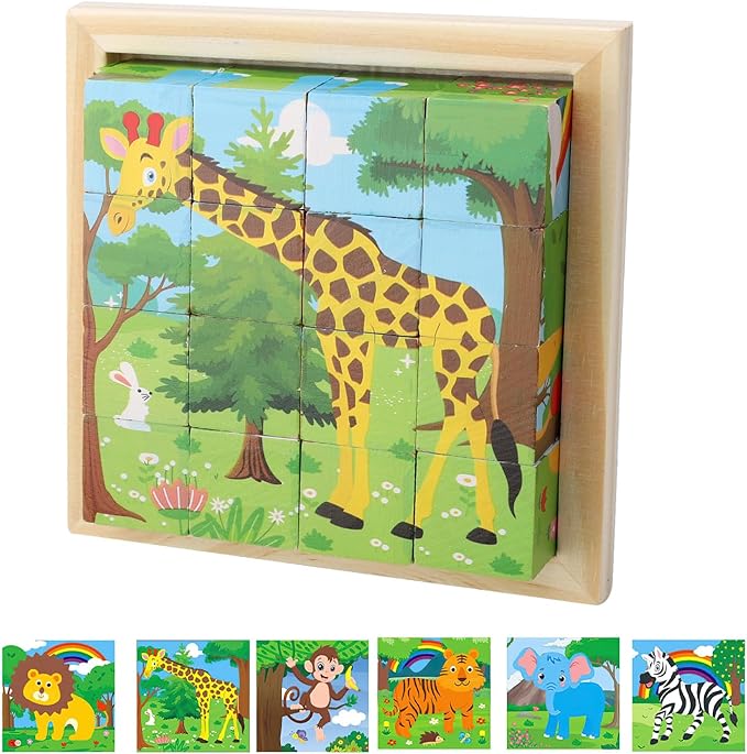 Educational wooden blocks, forming a 3D puzzle for children's motor skill enhancement