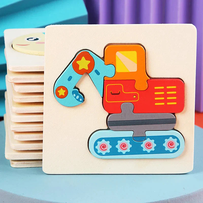 Toddler playing with 3D wooden elephant puzzle, sensory learning toy for kids