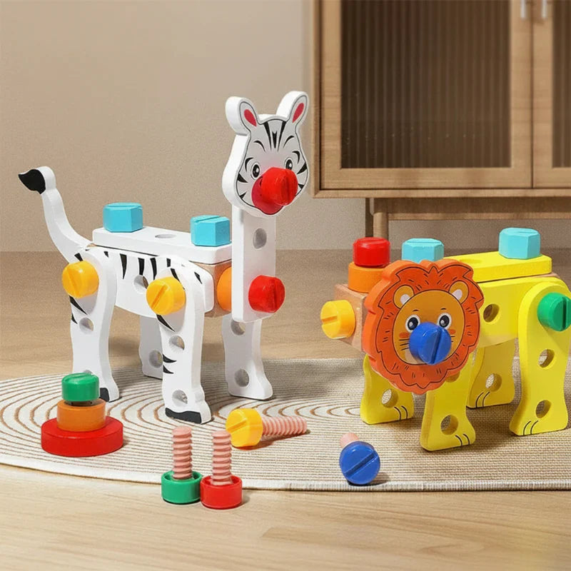 Kids wooden animal building set, educational toy for fine motor skills and creative play
