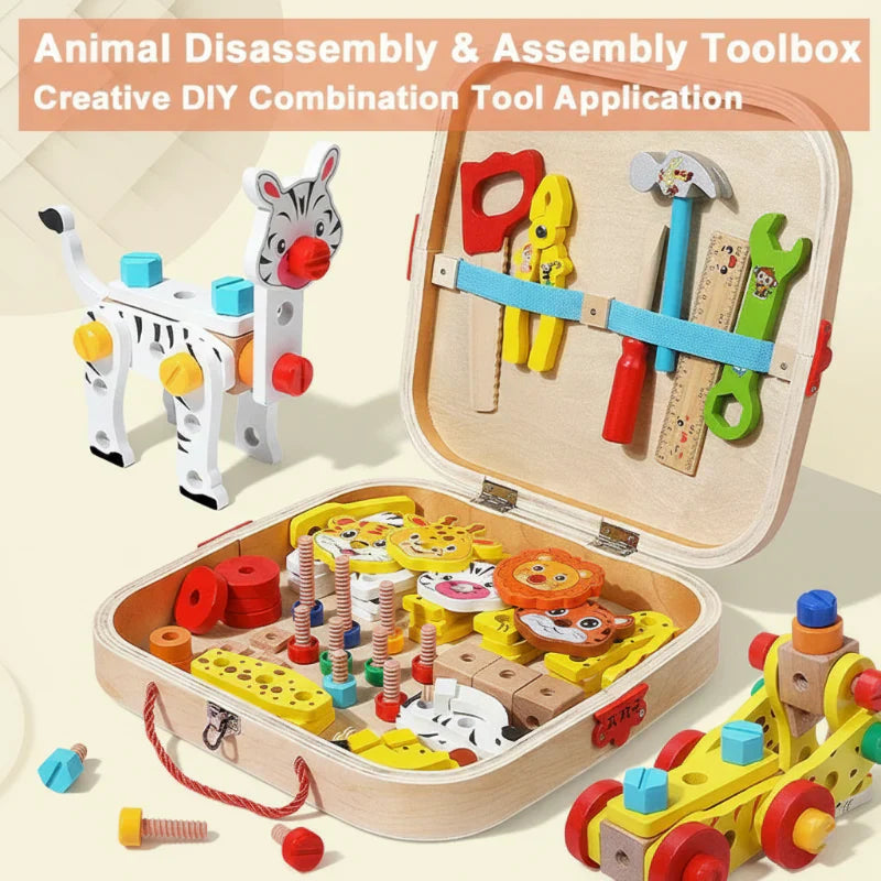 Preschool educational wooden animal building set, enhancing fine motor skills for young children