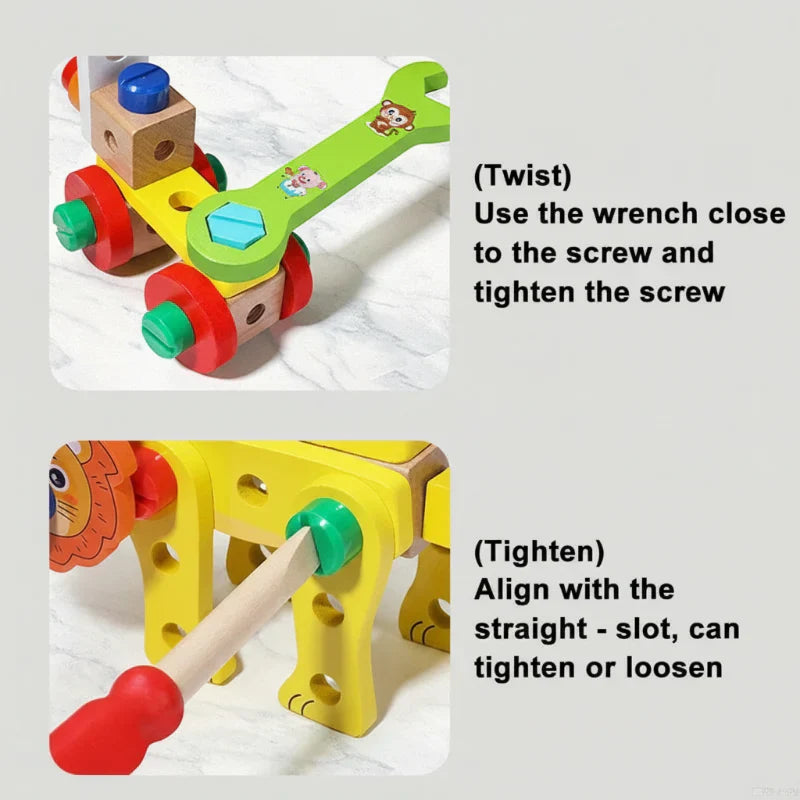 Creative play wooden animal toy set, ideal for kids' building activities and cognitive development